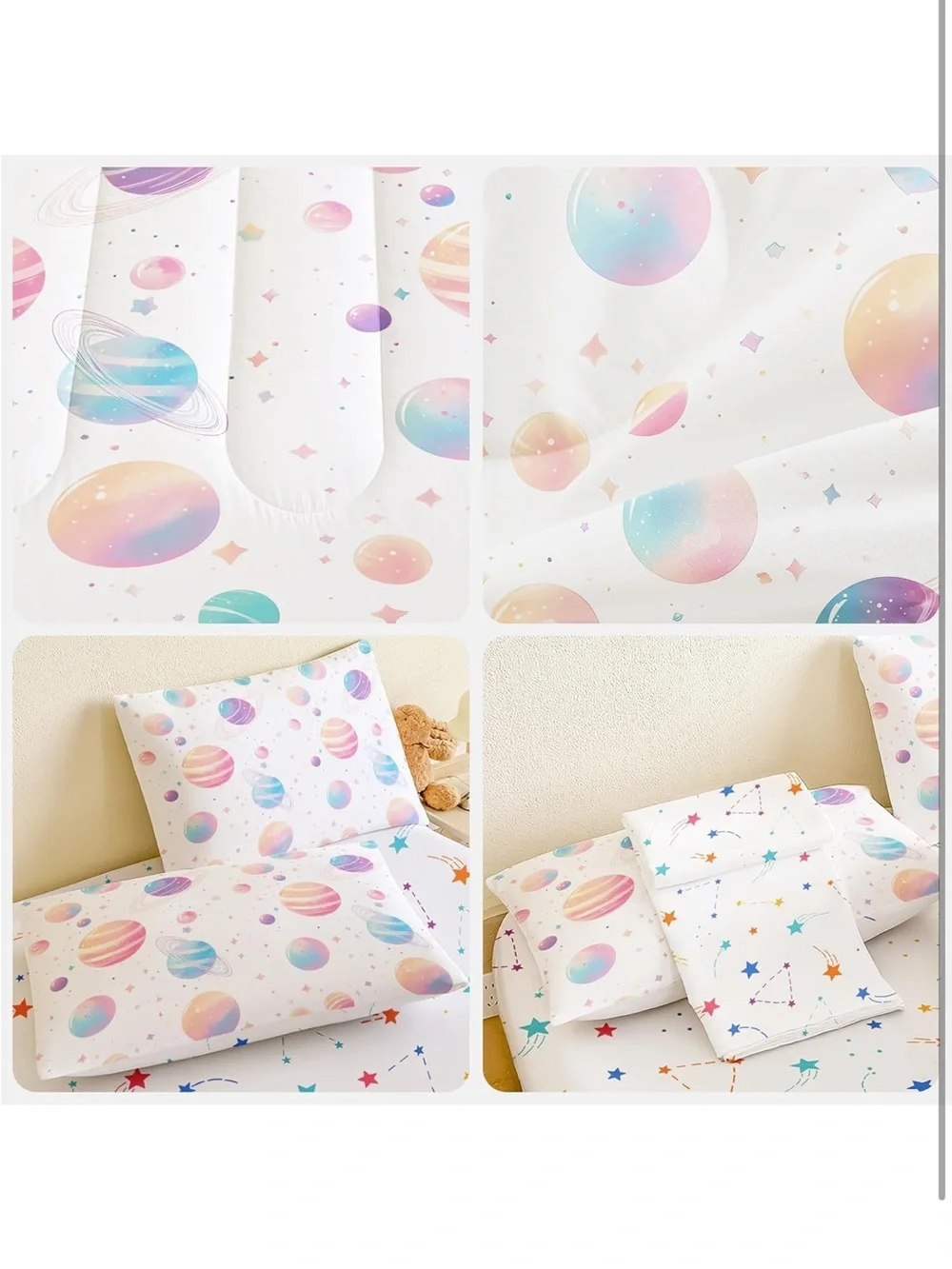 Full Space Bedding Set - 5 Piece Rocket Planet Comforter with Deep-Pocket Sheet